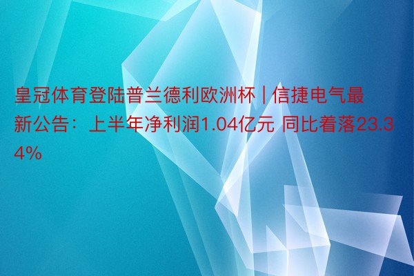 皇冠体育登陆普兰德利欧洲杯 | 信捷电气最新公告：上半年净利润1.04亿元 同比着落23.34%