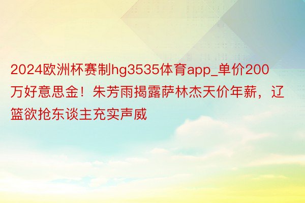 2024欧洲杯赛制hg3535体育app_单价200万好意思金！朱芳雨揭露萨林杰天价年薪，辽篮欲抢东谈主充实声威