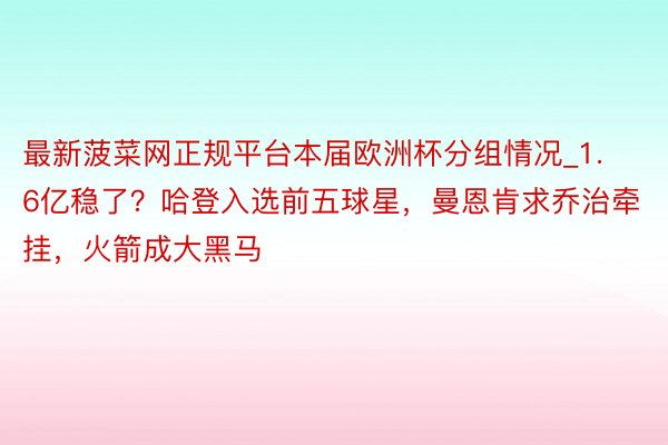 最新菠菜网正规平台本届欧洲杯分组情况_1.6亿稳了？哈登入选前五球星，曼恩肯求乔治牵挂，火箭成大黑马