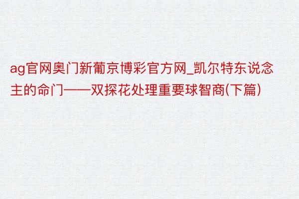 ag官网奥门新葡京博彩官方网_凯尔特东说念主的命门——双探花处理重要球智商(下篇)