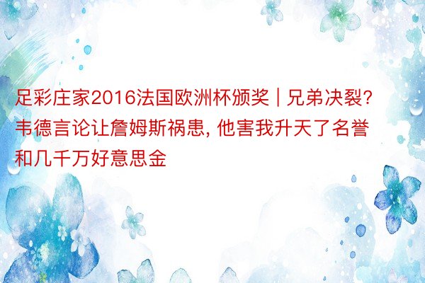 足彩庄家2016法国欧洲杯颁奖 | 兄弟决裂? 韦德言论让詹姆斯祸患, 他害我升天了名誉和几千万好意思金